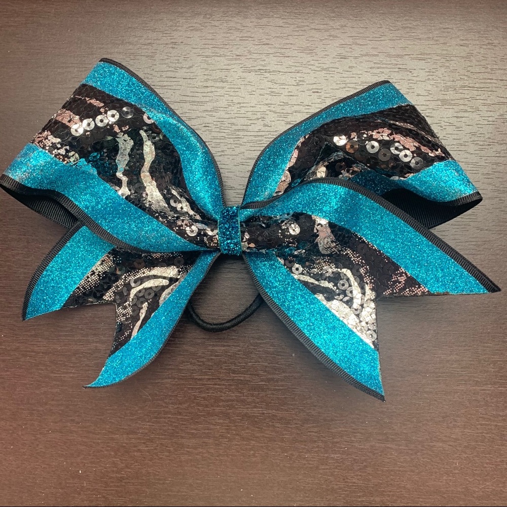 Teal and Zebra Sequin Print Hair/Cheer Bow